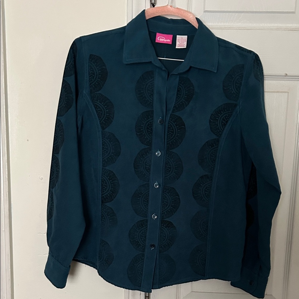 Crown Teal Button-Down Shirt with Black Accents